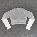 Seamless Rib Yoga Set Sport Outfits Women Two 2 Piece Dry Fit Tight Long Sleeve Crop Top+Leggings Workout Gym Suit Fitness #Y5