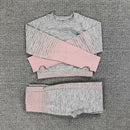 Seamless Rib Yoga Set Sport Outfits Women Two 2 Piece Dry Fit Tight Long Sleeve Crop Top+Leggings Workout Gym Suit Fitness #Y5