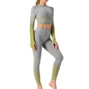 Seamless Rib Yoga Set Sport Outfits Women Two 2 Piece Dry Fit Tight Long Sleeve Crop Top+Leggings Workout Gym Suit Fitness #Y5