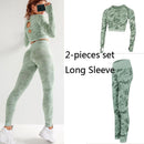 Seamless 3 Pieces Gym Set Woman Sportswear Long Sleeve Crop Top+Gym Leggings+Sport Bra Female Fitness Sports Suits