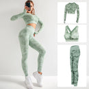 Seamless 3 Pieces Gym Set Woman Sportswear Long Sleeve Crop Top+Gym Leggings+Sport Bra Female Fitness Sports Suits