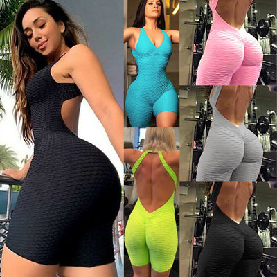 Ladies Stretchy Yoga set Women Bandage Gym Clothing Sport suit Casual Rompers Fitness Workout Playsuit backless sport wear