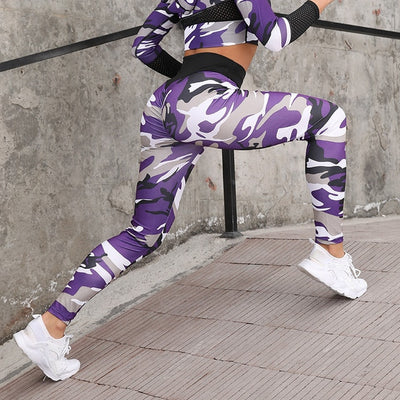 Women Camouflage Yoga Set Fitness Clothes Sports Suits Gym Clothing Crop Top+Running Leggings Workout Pants Shirts Leggings Sets