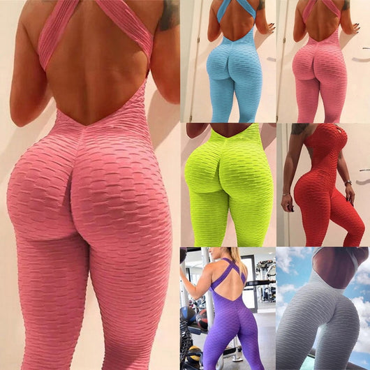 LOOZYKIT Women's Sports Set Backless Playsuit Fitness Tights Jumpsuits Costume Yoga Suit Gym Bodysuit Tracksuit Gym Sport Set