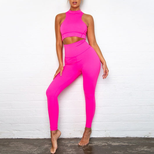 Women Seamless Yoga Set Fitness Gym Leggings Sportswear Padded Push-up Strappy Sports Bra Crop Top 2 Pcs Sports Suits Tracksuit