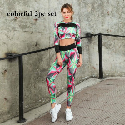 Women Camouflage Yoga Set Fitness Clothes Sports Suits Gym Clothing Crop Top+Running Leggings Workout Pants Shirts Leggings Sets