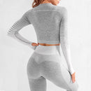Seamless Rib Yoga Set Sport Outfits Women Two 2 Piece Dry Fit Tight Long Sleeve Crop Top+Leggings Workout Gym Suit Fitness #Y5