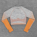 Seamless Rib Yoga Set Sport Outfits Women Two 2 Piece Dry Fit Tight Long Sleeve Crop Top+Leggings Workout Gym Suit Fitness #Y5