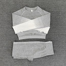 Seamless Rib Yoga Set Sport Outfits Women Two 2 Piece Dry Fit Tight Long Sleeve Crop Top+Leggings Workout Gym Suit Fitness #Y5