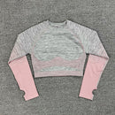 Seamless Rib Yoga Set Sport Outfits Women Two 2 Piece Dry Fit Tight Long Sleeve Crop Top+Leggings Workout Gym Suit Fitness #Y5