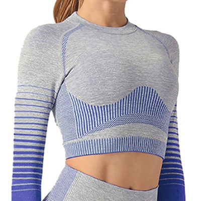 Seamless Rib Yoga Set Sport Outfits Women Two 2 Piece Dry Fit Tight Long Sleeve Crop Top+Leggings Workout Gym Suit Fitness #Y5