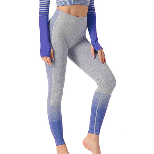 Seamless Rib Yoga Set Sport Outfits Women Two 2 Piece Dry Fit Tight Long Sleeve Crop Top+Leggings Workout Gym Suit Fitness #Y5