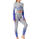 Seamless Rib Yoga Set Sport Outfits Women Two 2 Piece Dry Fit Tight Long Sleeve Crop Top+Leggings Workout Gym Suit Fitness #Y5