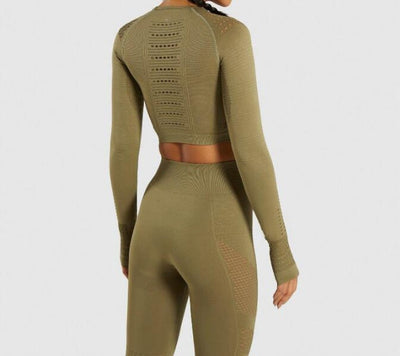Women's Tracksuit Yoga Gym Sets Workout Clothes Fitness Running Sportwear Women Long Sleeve High Waist Mesh Leggings Shirt Suit