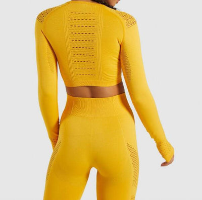 Women's Tracksuit Yoga Gym Sets Workout Clothes Fitness Running Sportwear Women Long Sleeve High Waist Mesh Leggings Shirt Suit