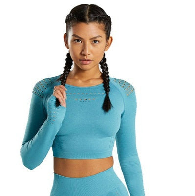 Women's Tracksuit Yoga Gym Sets Workout Clothes Fitness Running Sportwear Women Long Sleeve High Waist Mesh Leggings Shirt Suit