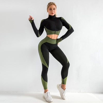 Seamless Women Yoga Sets Female Sport Gym Suits Wear Running Clothes Women Fitness Sport Gym Set Women Long Sleeve Yoga Clothing