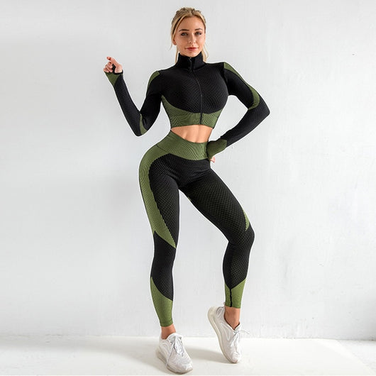 Seamless Women Yoga Sets Female Sport Gym Suits Wear Running Clothes Women Fitness Sport Gym Set Women Long Sleeve Yoga Clothing