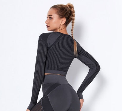 NCLAGEN Seamless Set Women Long Sleeve Top T Shirt Yoga Pants Leggings Suit Fitness Gym Sports Workout Running Gymwear Outfit
