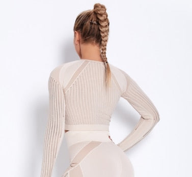 NCLAGEN Seamless Set Women Long Sleeve Top T Shirt Yoga Pants Leggings Suit Fitness Gym Sports Workout Running Gymwear Outfit