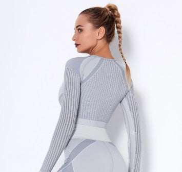 NCLAGEN Seamless Set Women Long Sleeve Top T Shirt Yoga Pants Leggings Suit Fitness Gym Sports Workout Running Gymwear Outfit