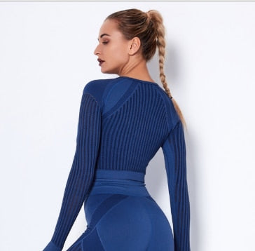 NCLAGEN Seamless Set Women Long Sleeve Top T Shirt Yoga Pants Leggings Suit Fitness Gym Sports Workout Running Gymwear Outfit