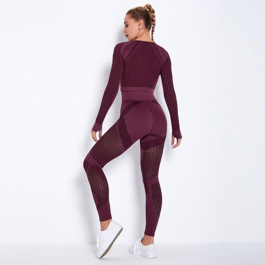 NCLAGEN Seamless Set Women Long Sleeve Top T Shirt Yoga Pants Leggings Suit Fitness Gym Sports Workout Running Gymwear Outfit
