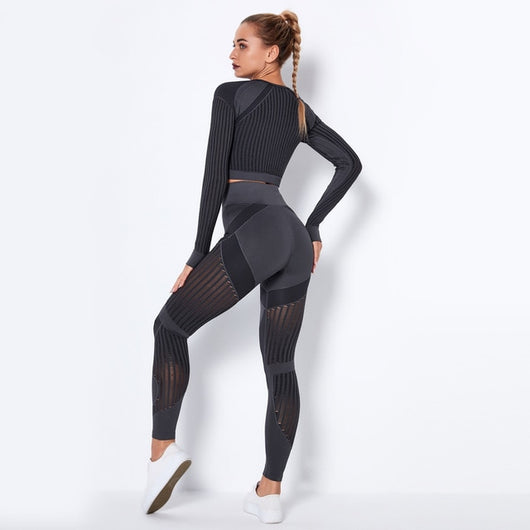 NCLAGEN Seamless Set Women Long Sleeve Top T Shirt Yoga Pants Leggings Suit Fitness Gym Sports Workout Running Gymwear Outfit
