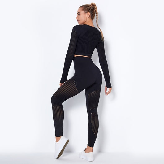 NCLAGEN Seamless Set Women Long Sleeve Top T Shirt Yoga Pants Leggings Suit Fitness Gym Sports Workout Running Gymwear Outfit