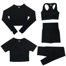 2/3/5PCS Seamless Women Yoga Set Workout Sportswear Gym Clothing Fitness Long Sleeve Crop Top High Waist Leggings Sports Suits