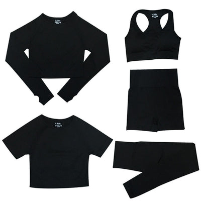 2/3/5PCS Seamless Women Yoga Set Workout Sportswear Gym Clothing Fitness Long Sleeve Crop Top High Waist Leggings Sports Suits