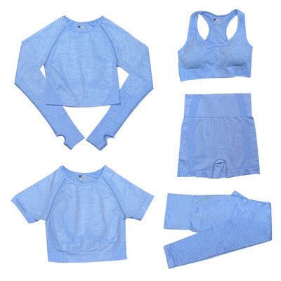 2/3/5PCS Seamless Women Yoga Set Workout Sportswear Gym Clothing Fitness Long Sleeve Crop Top High Waist Leggings Sports Suits