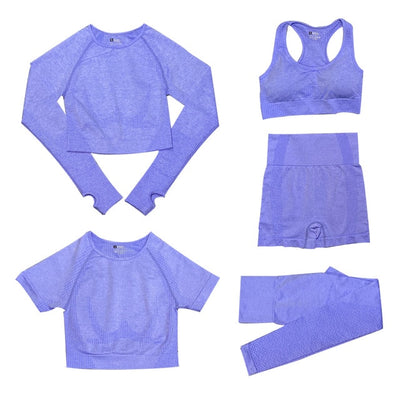 2/3/5PCS Seamless Women Yoga Set Workout Sportswear Gym Clothing Fitness Long Sleeve Crop Top High Waist Leggings Sports Suits