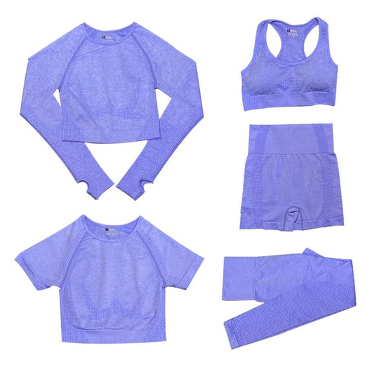 2/3/5PCS Seamless Women Yoga Set Workout Sportswear Gym Clothing Fitness Long Sleeve Crop Top High Waist Leggings Sports Suits