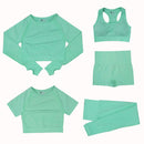 2/3/5PCS Seamless Women Yoga Set Workout Sportswear Gym Clothing Fitness Long Sleeve Crop Top High Waist Leggings Sports Suits