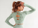 Seamless 3 Pieces Gym Set Woman Sportswear Long Sleeve Crop Top+Gym Leggings+Sport Bra Female Fitness Sports Suits