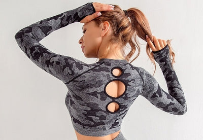 Seamless 3 Pieces Gym Set Woman Sportswear Long Sleeve Crop Top+Gym Leggings+Sport Bra Female Fitness Sports Suits