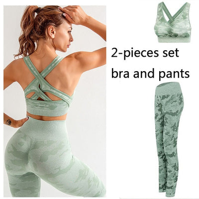 Seamless 3 Pieces Gym Set Woman Sportswear Long Sleeve Crop Top+Gym Leggings+Sport Bra Female Fitness Sports Suits