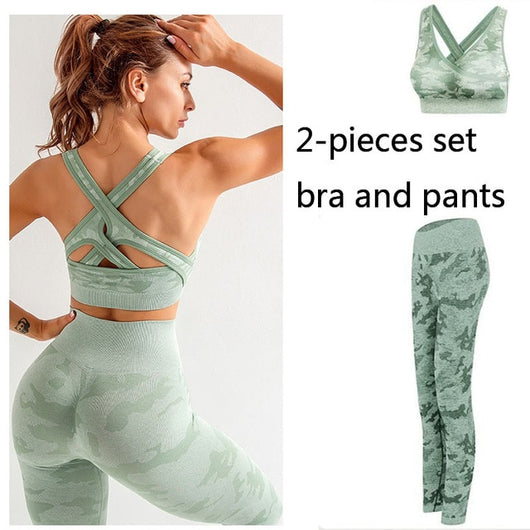Seamless 3 Pieces Gym Set Woman Sportswear Long Sleeve Crop Top+Gym Leggings+Sport Bra Female Fitness Sports Suits