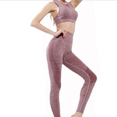 Exercise Wear Women Workout 2 Piece Set Fitness Squat Pants Seamless Bra Lose Weight Jogging Clothes Suits With Chest Pad